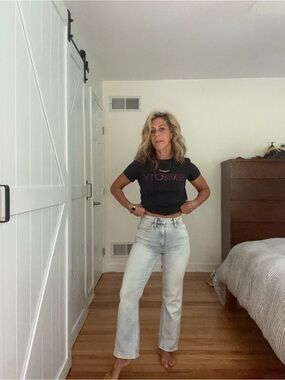 Re/Done 70s boot cut with hem Light Blue High-Rise Straight Jeans